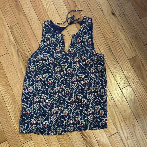 Loft Blue Sleeveless Floral Blouse with Tie Back Size Medium - Picture 1 of 2